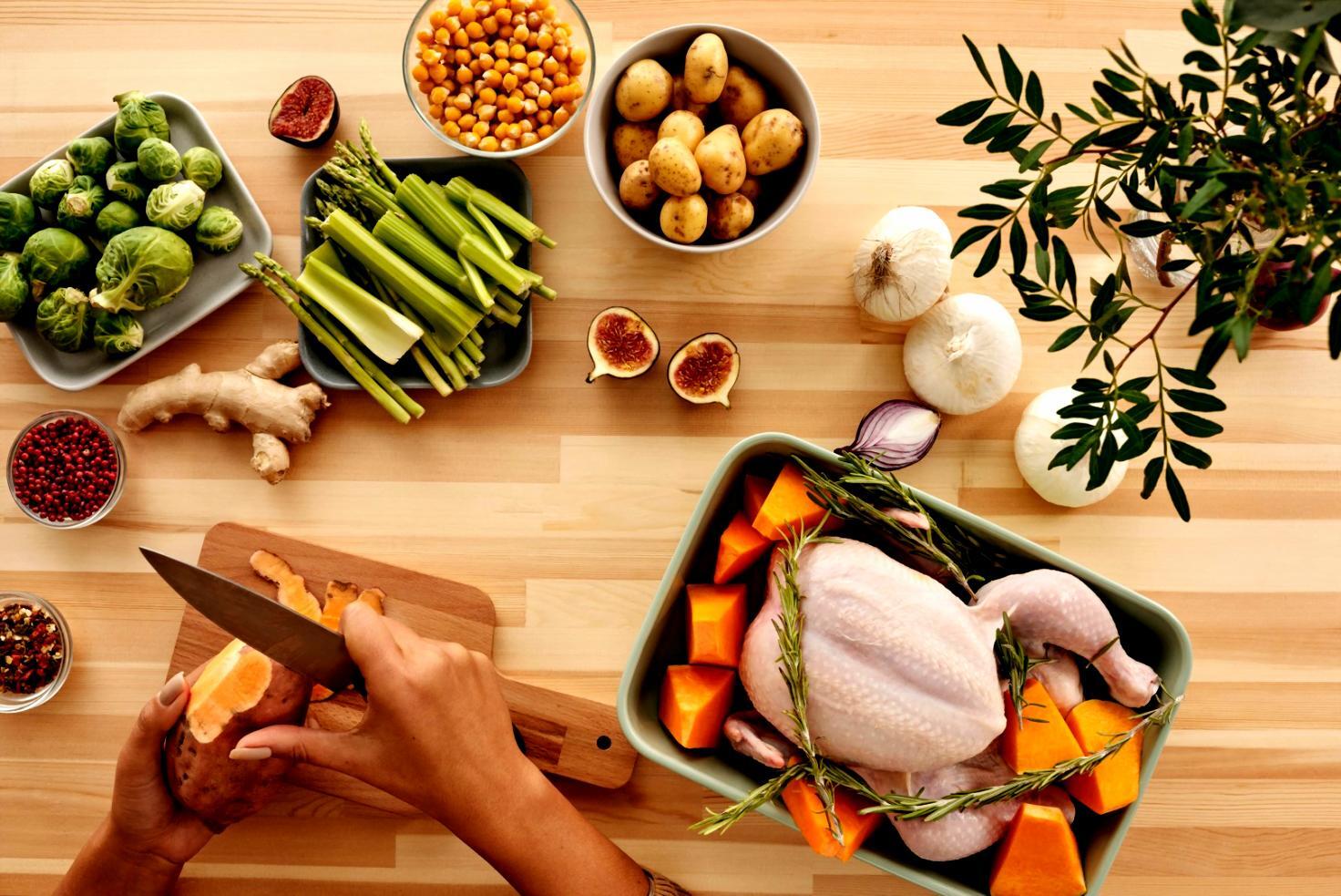 Creative kitchen workspace with cooking utensils
