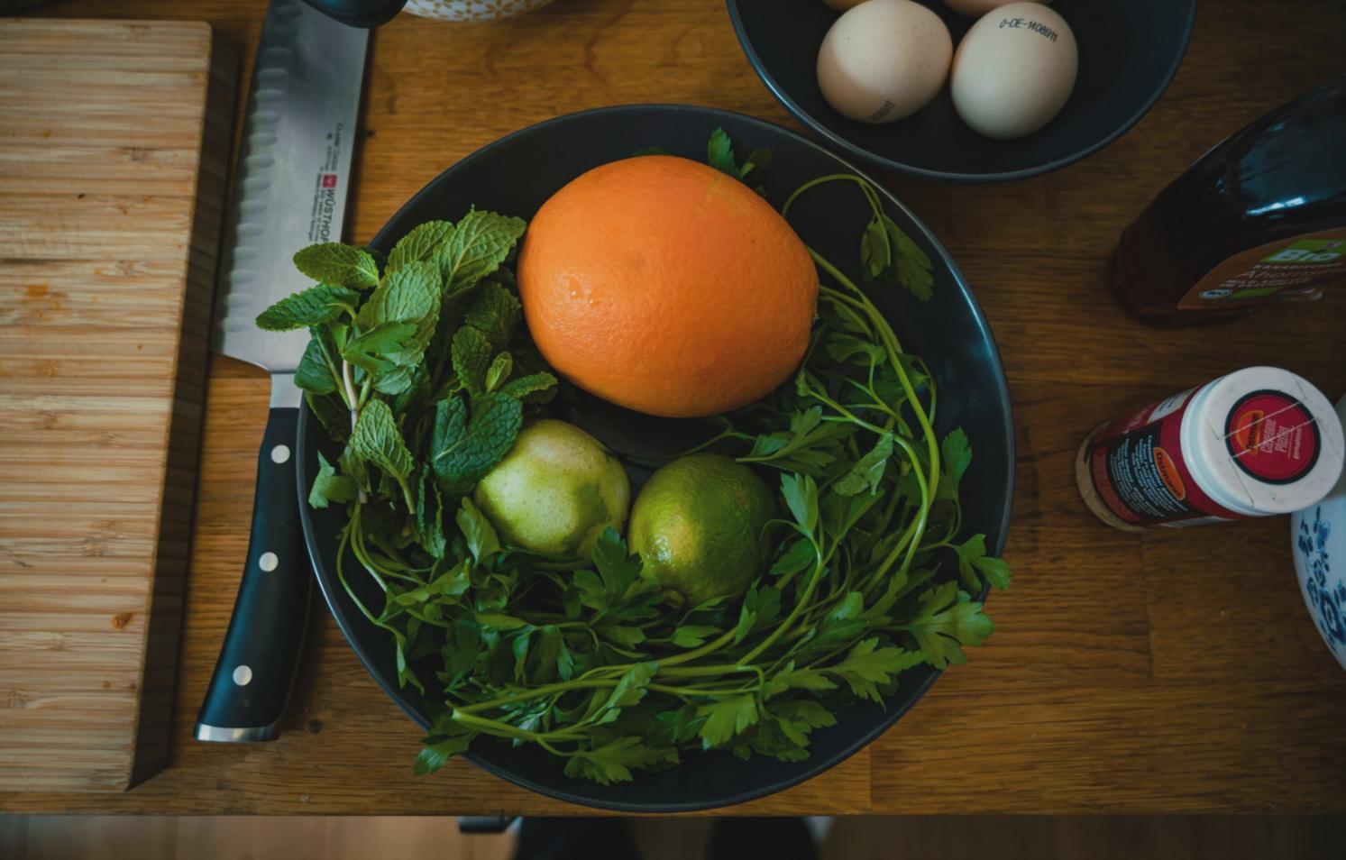 Fresh ingredients and cooking preparation